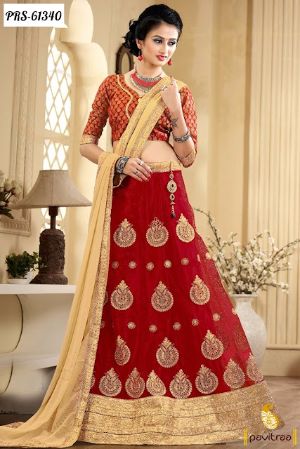Buy Red Color Chiffon Designer Wedding Bridal Lehenga Choli Online Shopping with Lowest Rate Prices and Discount Offer at Pavitraa.in