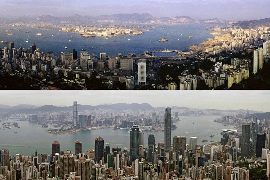Hong Kong harbour in 1971 and 2015