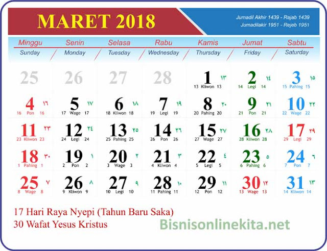 kalender maret 2018