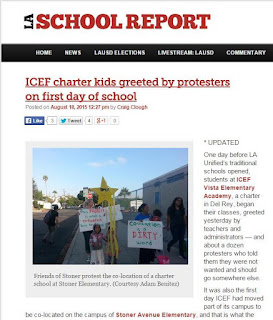 ICEF Vista Charter greeted by protesters on first day of co-location at Stoner