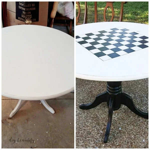 chalky painted checkerboard game table before and after