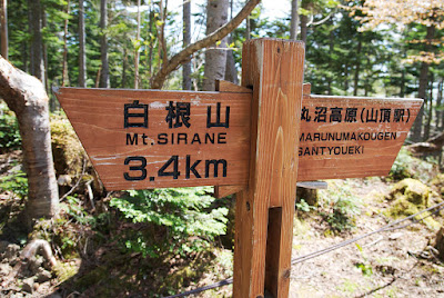 丸沼高原登山口付近の看板。山頂までは3.4km（昨年6月撮影）