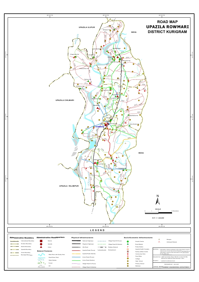 Rowmari Upazila Road Map Kurigram District Bangladesh