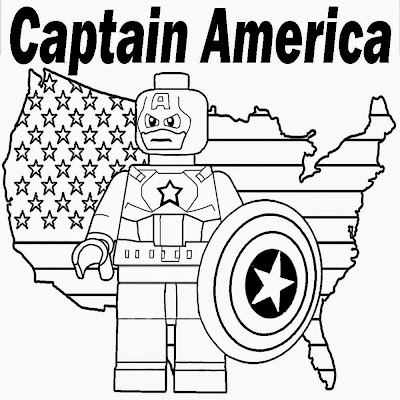 Free Prints Kids coloring Lego Marvel Super Heroes Minifigure Captain America Shield US map outline