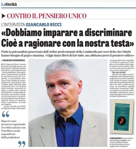 Intervista  a G. Ricci su LA VERITA' del 26.1.2019