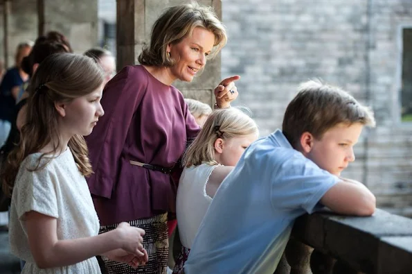 Queen Mathilde and King Philippe of Belgium with their children, Crown Princess Elisabeth, Prince Gabriel and Prince Emmanuel  visited animal park at the Pairi Daiza