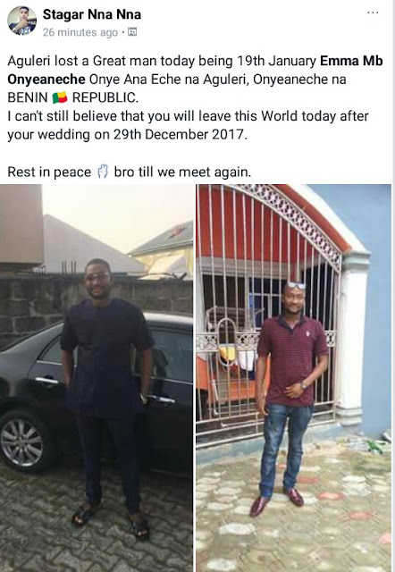 IMG 20180119 161827 818 'Don't allow the person that did this go unpunished' - Friends, family mourn Nigerian man who died 22 days after his wedding