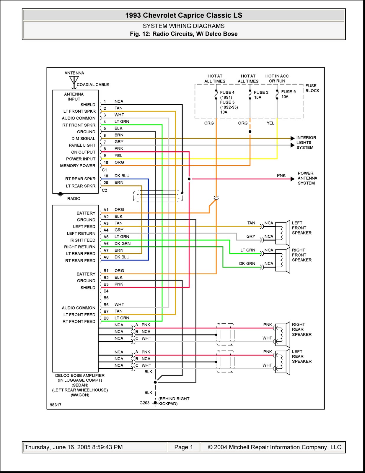 1993 Chevrolet Caprice Classic LS System Wiring Diagrams ... 96 chevy caprice wiring diagram 