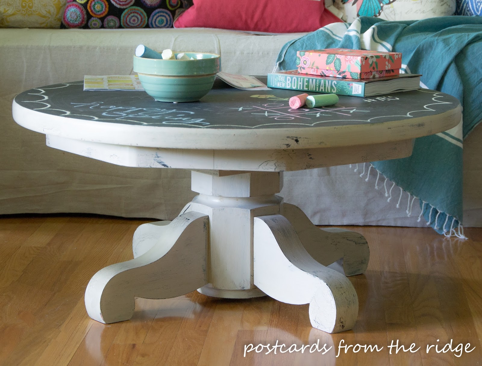Painted Pedestal Table with chalkboard top inspired by Pottery Barn
