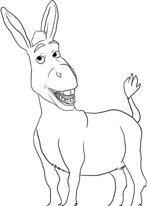 Shrek Coloring Pages : Smiling Donkey Funny