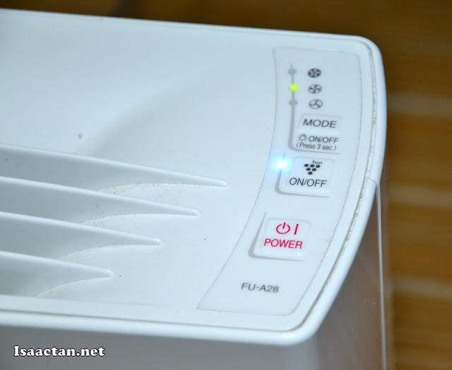 A close-up of the simple buttons to operate the Sharp Plasmacluster Air Purifier 