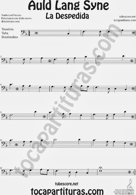 Partitura de La Despedida para Trombón, Tuba Elicón y Bombardino Popular Italia Auld Lang Syn Sheet Music for Trombone, Tube, Euphonium Music Scores