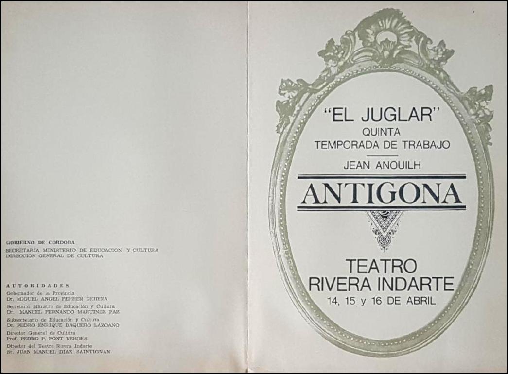 ANTÍGONA, de Anouilh, con El Juglar. Director.  Córdoba, 1967