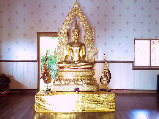 Bright Gold Color Of Budha Statue In The Worship Room Brahmavihara Arama Monastery North Bali