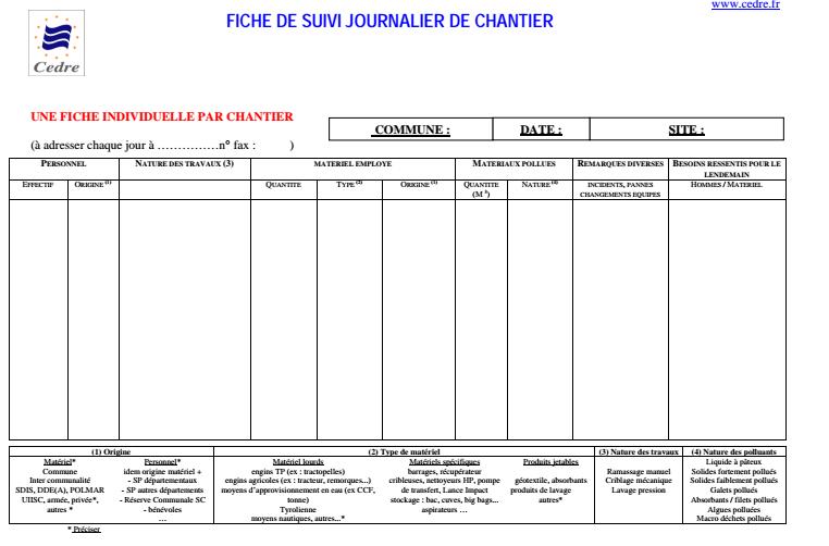 Fiche de suivi journalier de chantier en format pdf  Cours génie civil