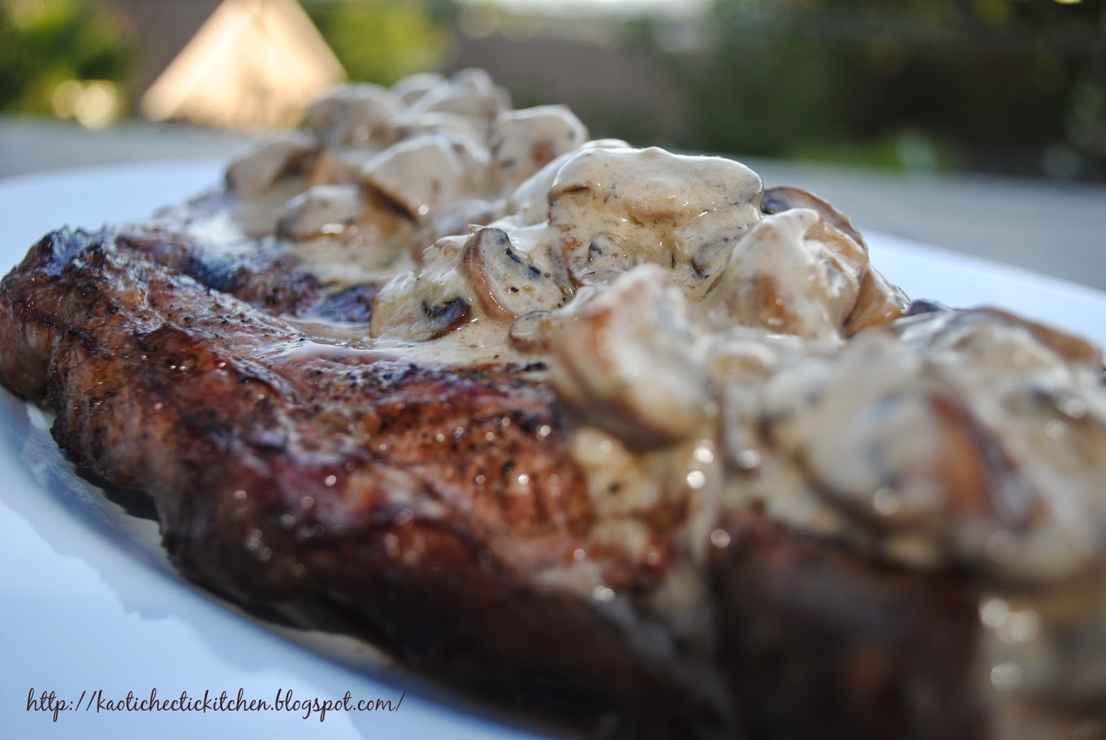 grilled sirloin steak with a creamy mushroom tarragon sauce.. plus a