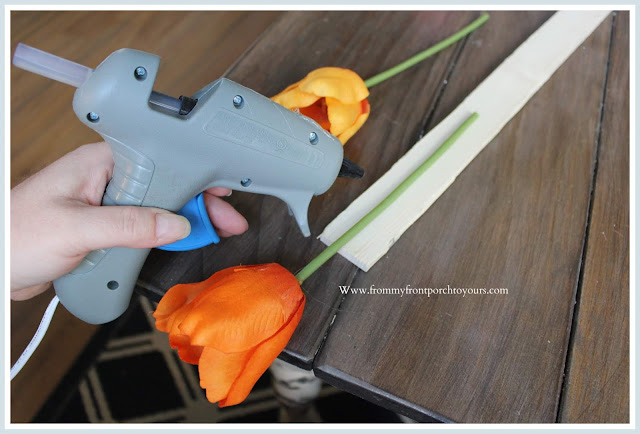 Carrot Tulip Wreath-Tulip Bundles-Orange-Tutorial-Glue Gun-Easter Porch-From My Front Porch To Yours