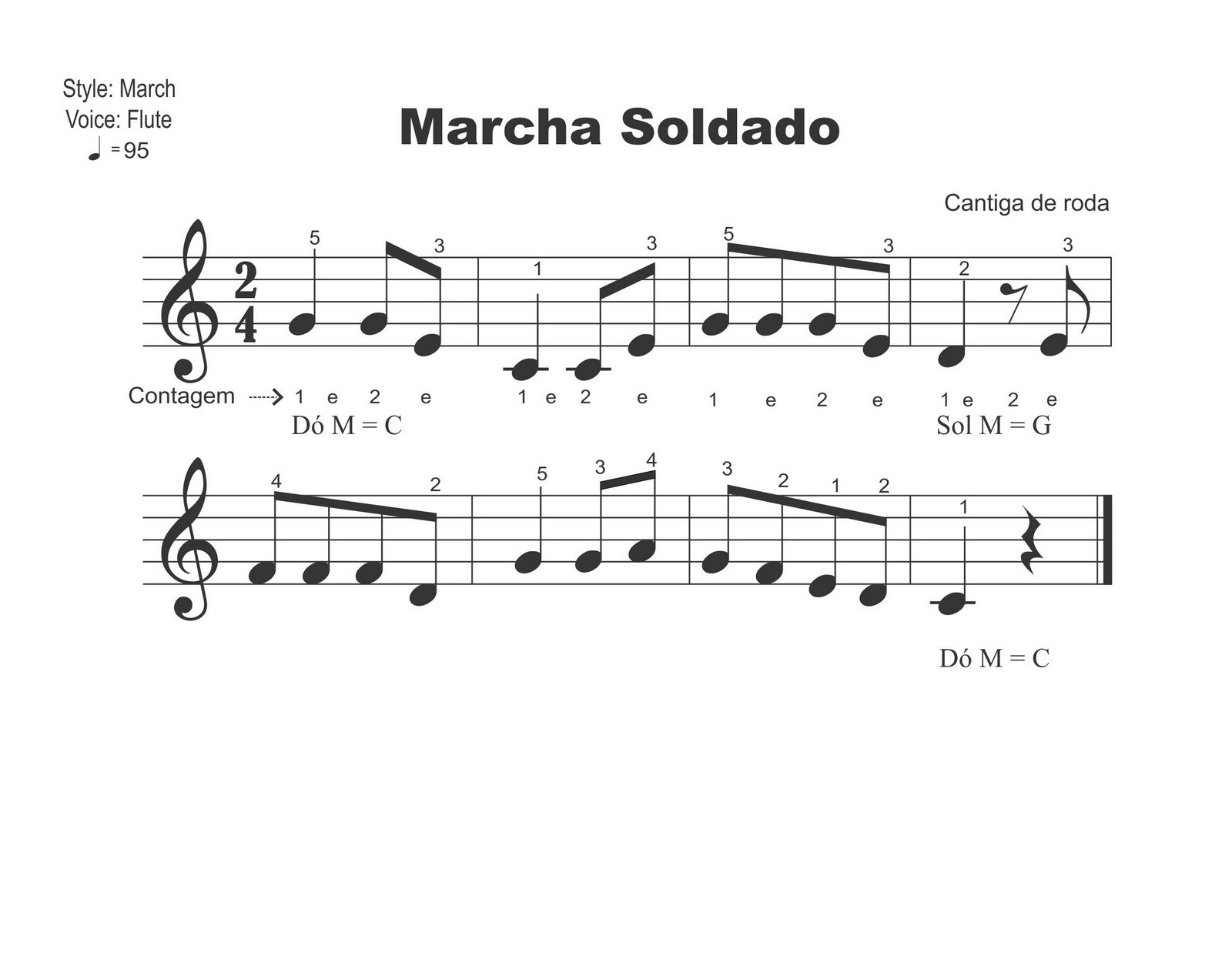Partituras Musicais Marcha soldado Cantiga de Roda n.º 414