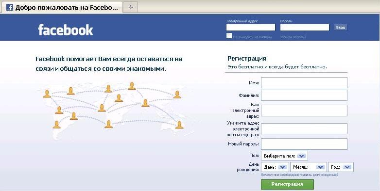 Фейсбук на русском.Сайт социальной сети снаружи ч.1.