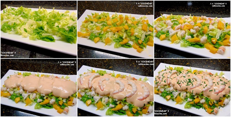 Ensalada de mango y gambas con salsa rosa