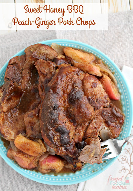 Sweet, juicy peaches come together perfectly with the bite of a good ginger beer and the smoky sweetness of KC Masterpiece BBQ Sauce Mix & Dry Rub Sweet Honey in these tender, flavorful slow cooked pork chops.
