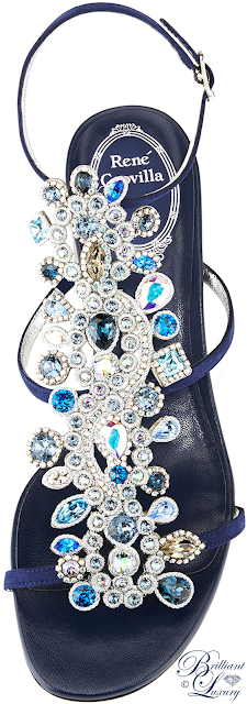 ♦Rene Caovilla blue embellished block-heel sandal #pantone #shoes #blue #brilliantluxury