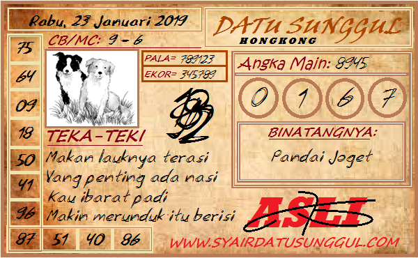 KODE SYAIR HONGKONG RABU 23 JANUARI 2019 KODE SYAIR KALONG