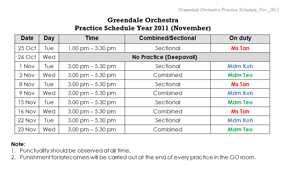 GDL orchestra Schedule for November 2011