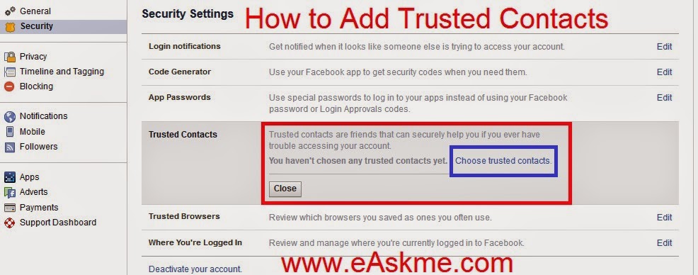 How to Add Add Trusted Contacts : eAskme