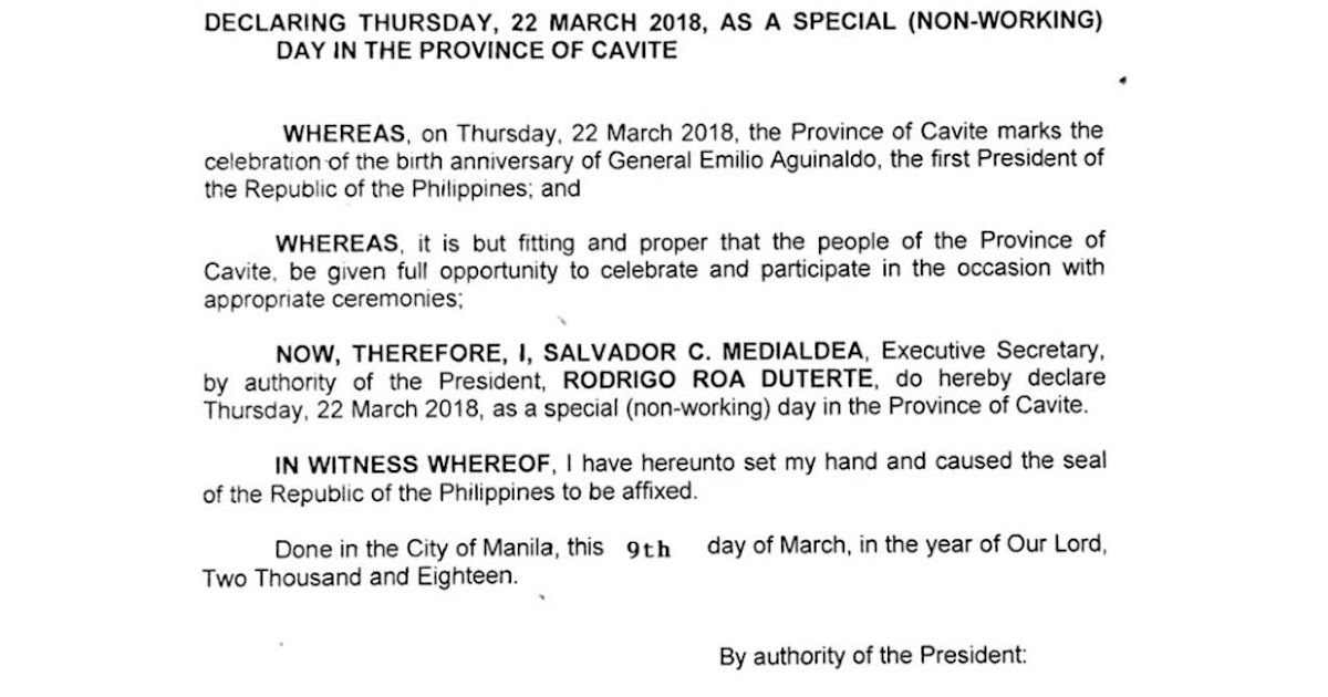 Philippine Holidays Special (NonWorking) Day in the Province of