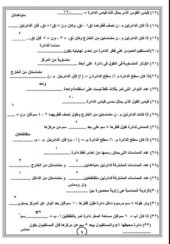 المراجعة النهائية في الهندسة للصف الثالث الاعدادي ترم ثاني أ/ احمد عاصم 9