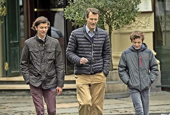 Prince Joachim of Denmark and his sons Prince Nikolai and Prince Felix were seen at "Cafe Victor" in downtown of Copenhagen