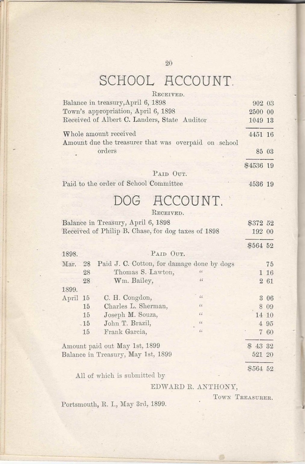 Heirlooms Reunited Portsmouth, Rhode Island Annual Report of 1899