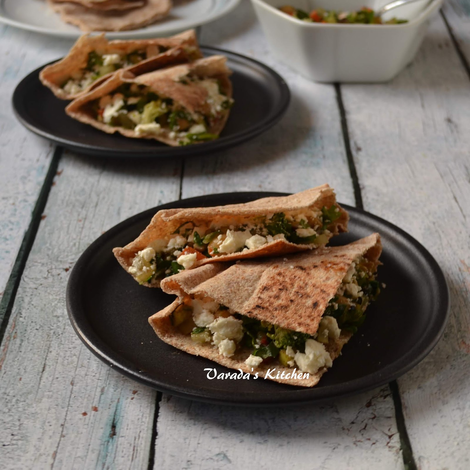 Pita Bread Wraps with Mixed Vegetables and Feta