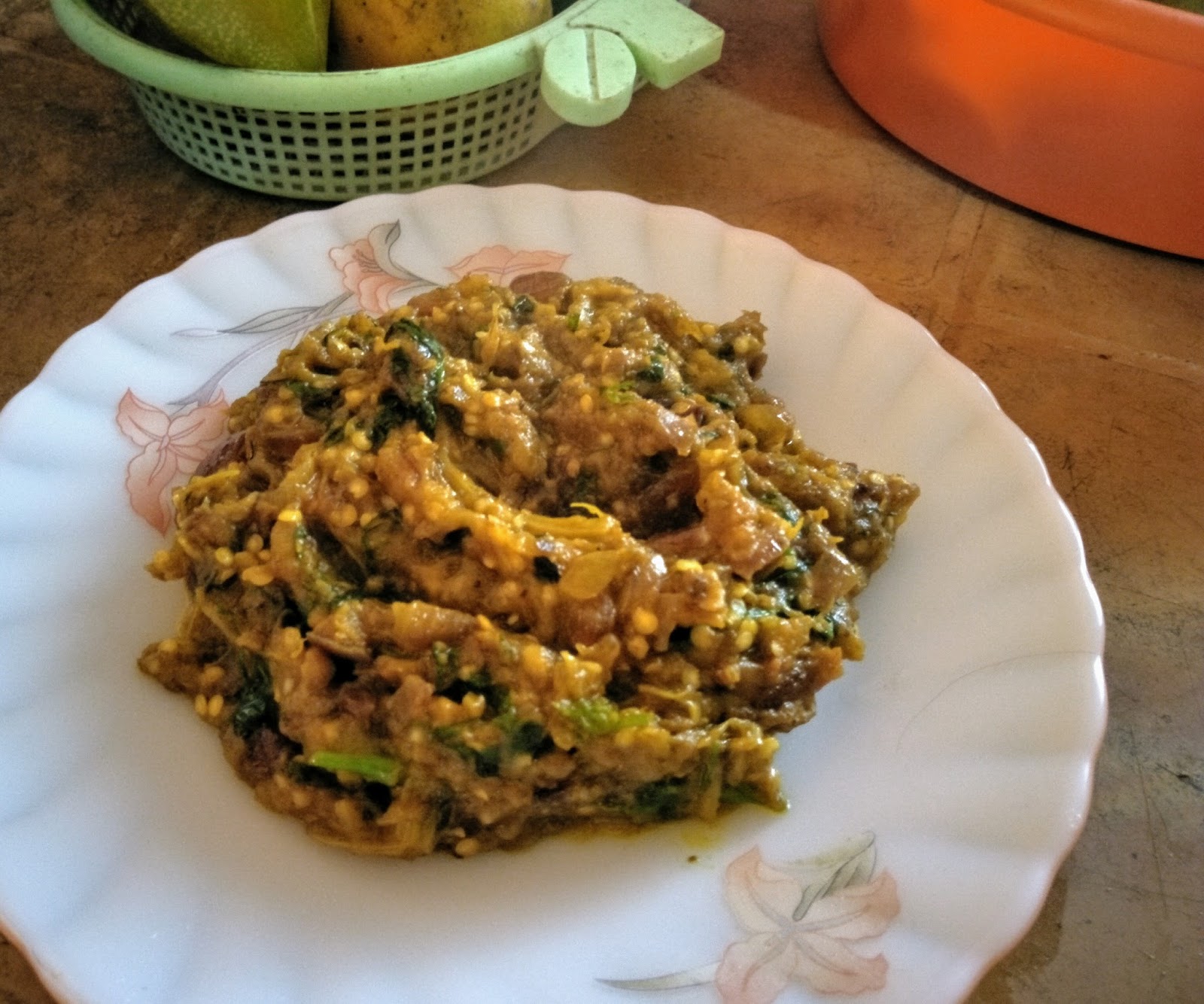 Assamese hukoti mass (dry fish) recipe with grilled eggplant