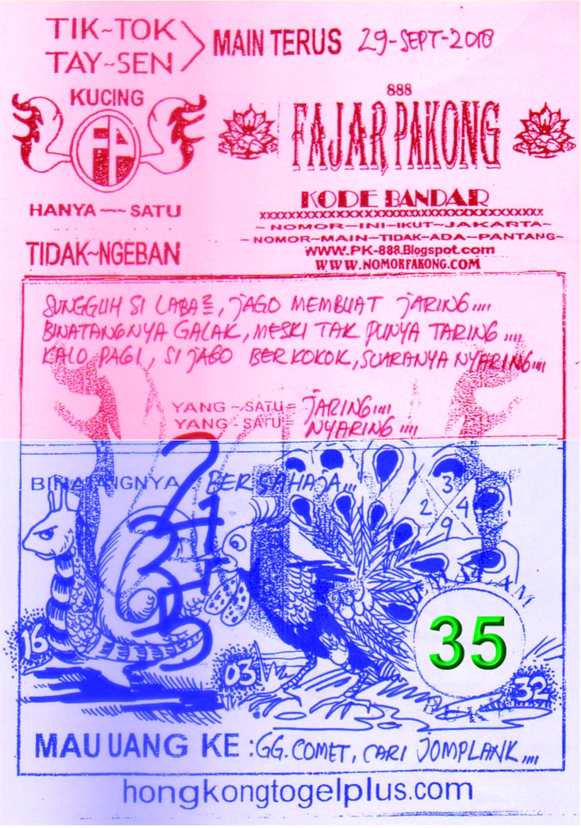 Forum Syair Jitu Hongkong Harian Sabtu 29 September 2018 Okekode