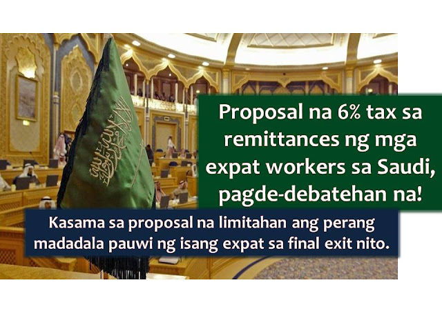 The debate on the proposed 6 percent tax on the remittances of expatriate in the Kingdom of Saudi Arabia is set to begin this week.  According to Saudi Gazette, The Consultative Assembly of Saudi Arabia or The Shura Council will study the said proposal with an aim to help lessen the huge budget deficit of the Kingdom.   The program targets to increase the country’s non-oil revenue collection.  The proposal was made by Hussam Al-Anqari, former chief of the General Auditing Bureau (GAB).