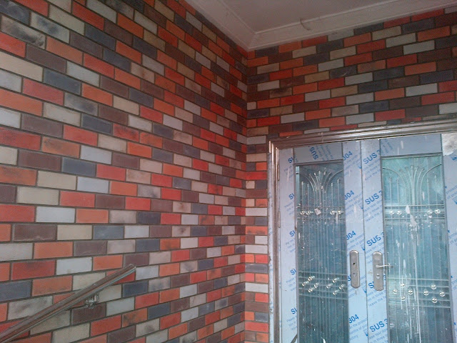 Eco bricks installed on a building wall