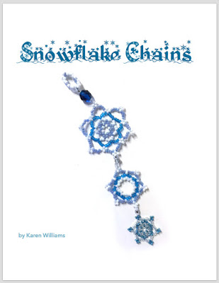 The cover page for Karen Williams' Snowflake Chains tutorial featuring a three-tiered snowflake ornament