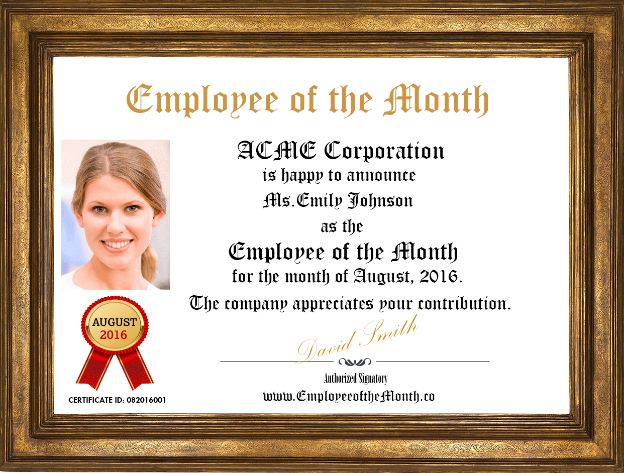 SAMPLE PAGE Congratulations Emily Johnson Employee Of The Month 