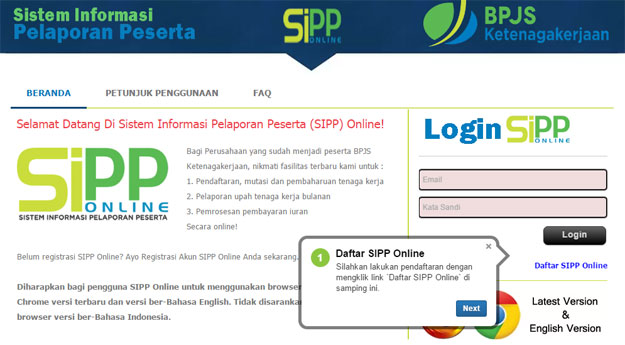 Cara Daftar dan Menggunakan SIPP Online BPJS Ketenagakerjaan 2016