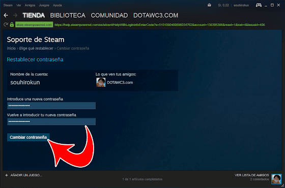 Como cambiar contraseña de DOTA 2 (Steam)