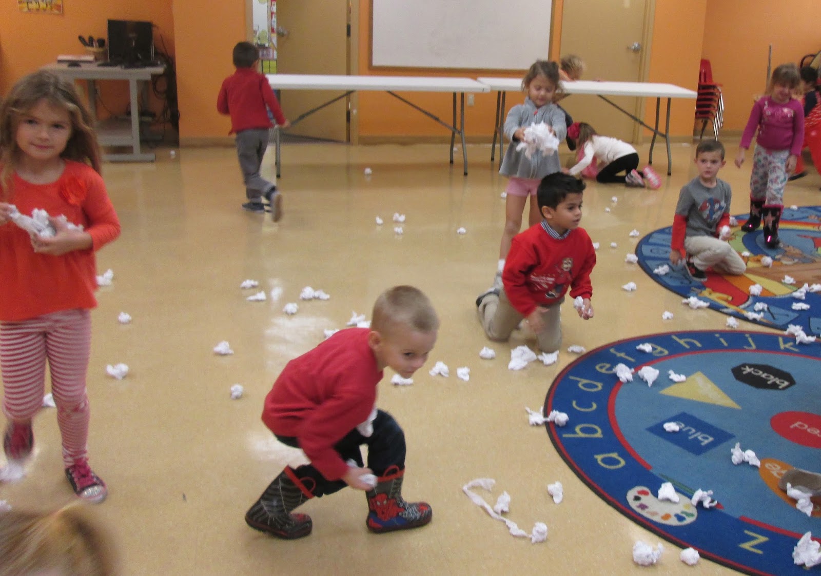 Mrs. Bernasconi Indoor Snowball Fight and a Florida Snowman