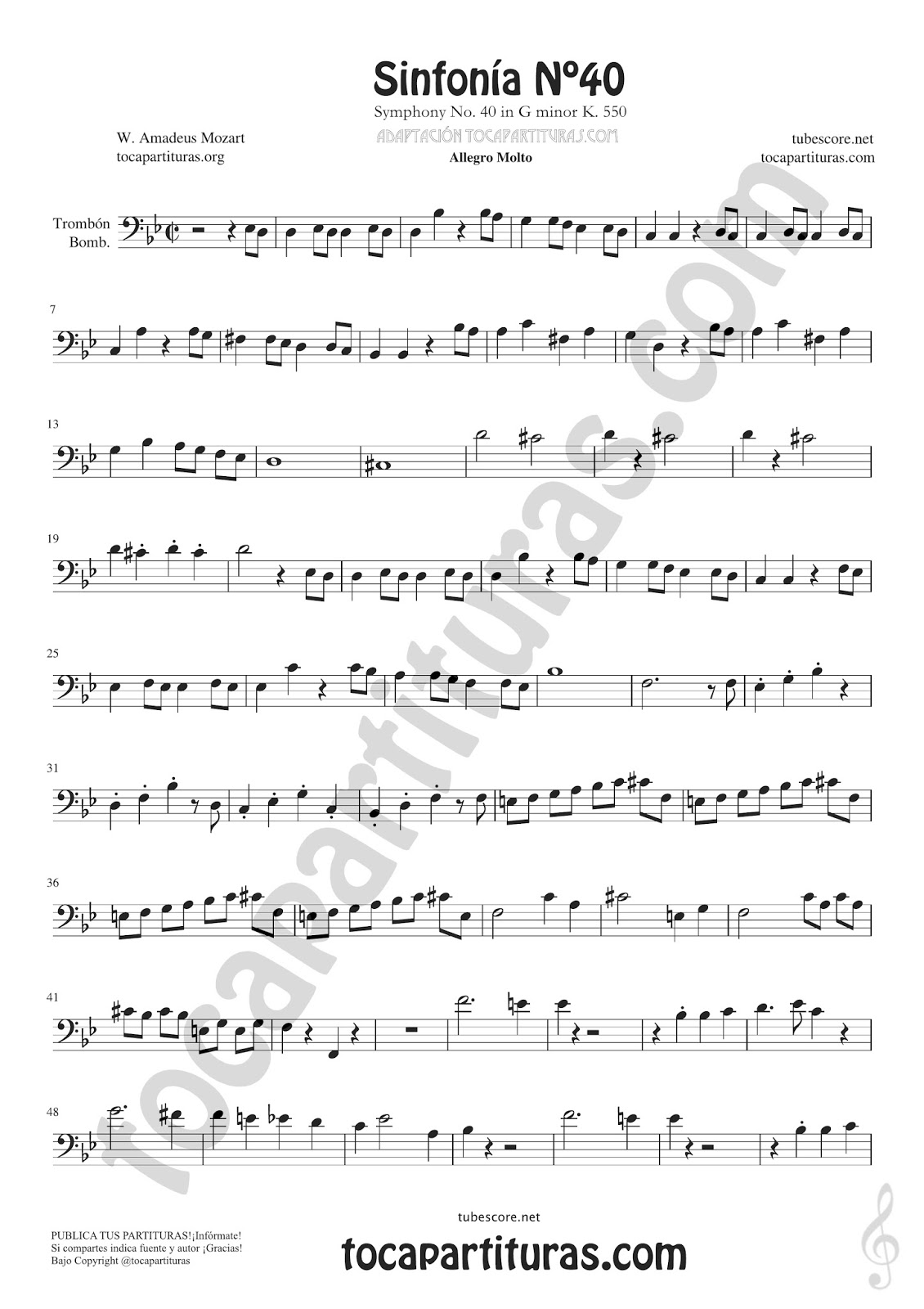tubescore 40º Symphony by Mozart Sheet Music for Flute, Violin, Alto