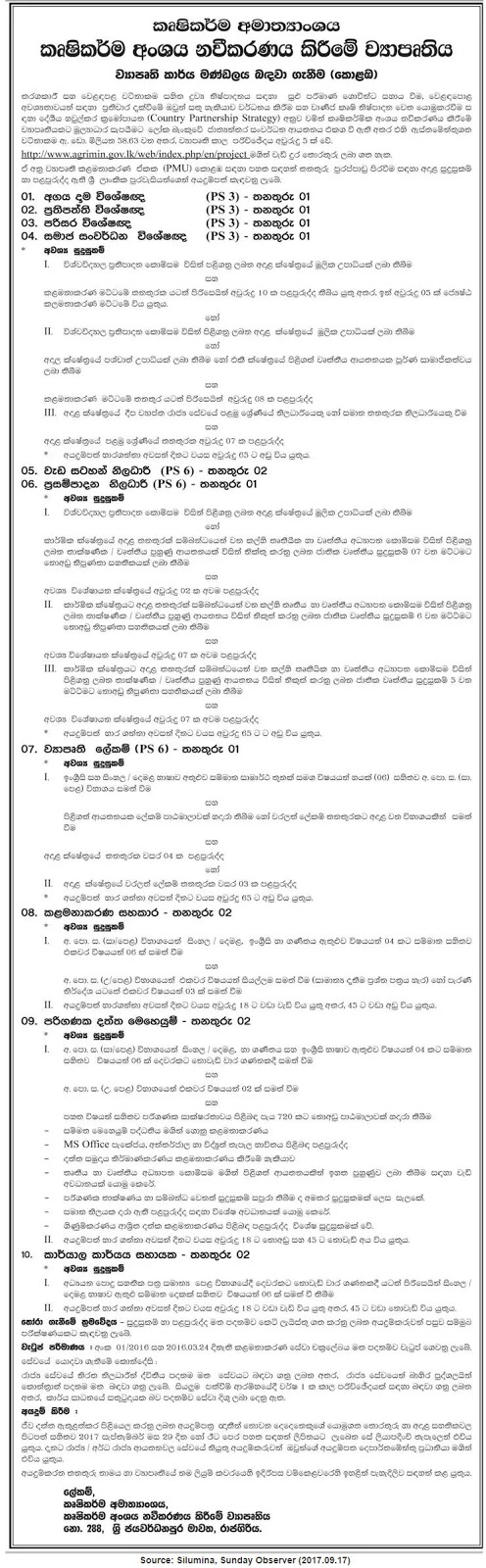 Ministry of Agriculture Vacancies - Gazette.lk