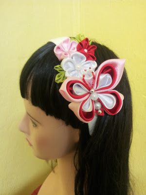 tsumami kanzashi, headband, butterfly, plum blossom, cekak rambut, hair accessory