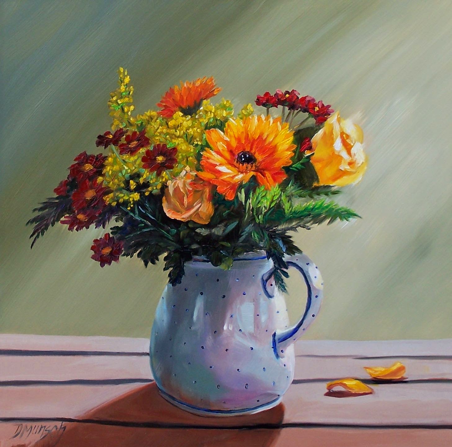 Donna Munsch Fine Art Original Oil Painting Pitcher of Flowers