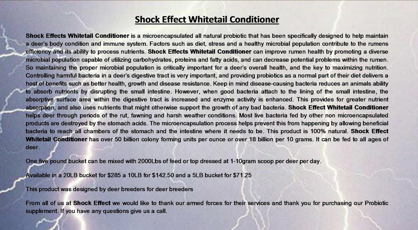 Charles "Deer Man" Black Shock Effect Conditioner for improving deer performance