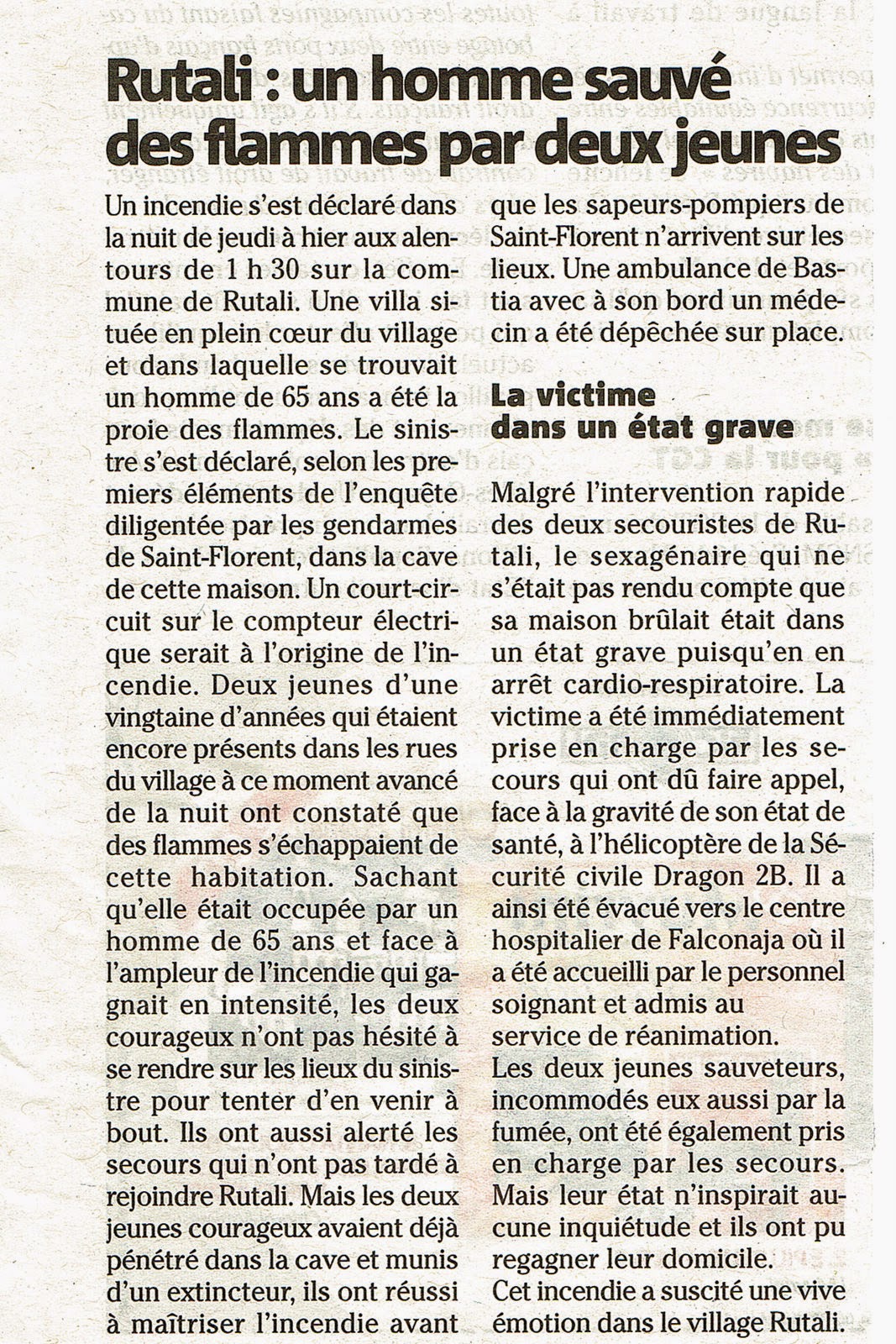 VOCE DI RUTALI... è d'altrò Extraits de CorseMatin de ce jour.