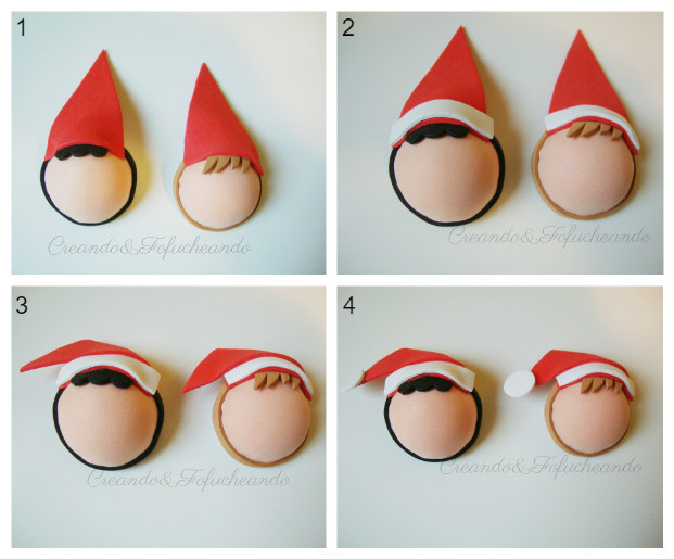 Estos son los pasos para hacer los gorros navideños de las bolas de goma eva mi 1ª navidad